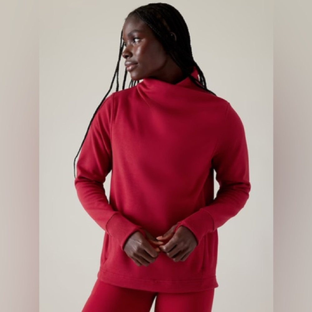 Athleta Red Cowl Neck Sweatshirt XXS Fleece Lined